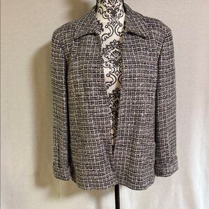 Lafayette 148 New York Women's Tweed Blazer - Taupe and Navy Wool/Silk Blend